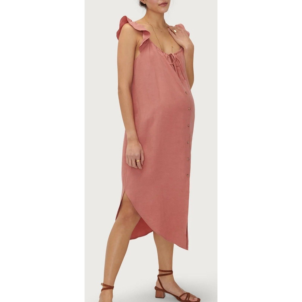 Hatch Dusty Rose Ruffle-Shoulder Midi Dress
